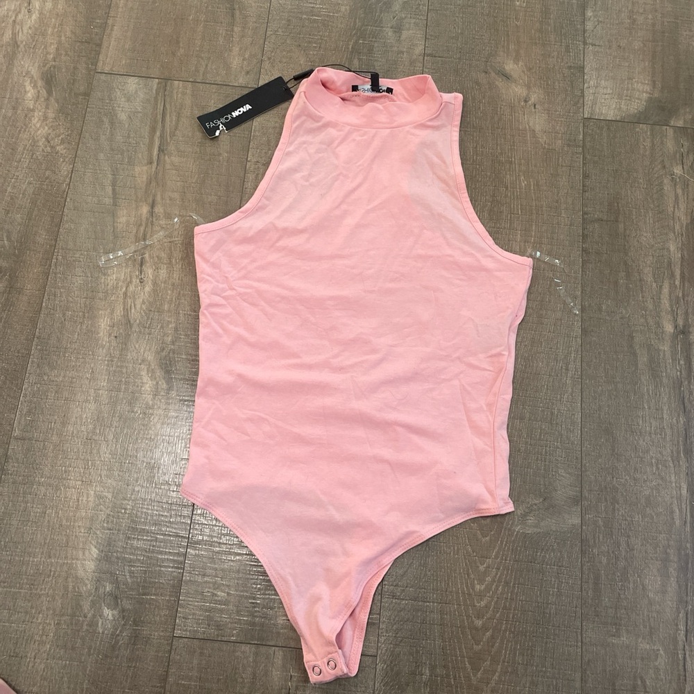Fashion Nova Pink Ribbed Bodysuit One Piece